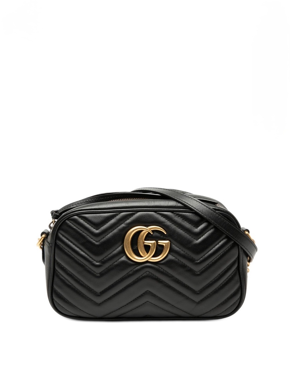 Gucci Black Chevron Quilted Leather Crossbody with Gold GG